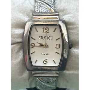 Studio Time Silver Tone Women’s Cuff Watch